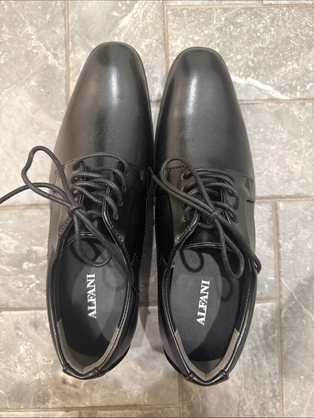 New! Alfani Black Leather Lace-Up Oxfords